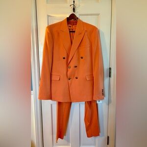Peachy Orange Double-Breasted Suit w Gold Buttons